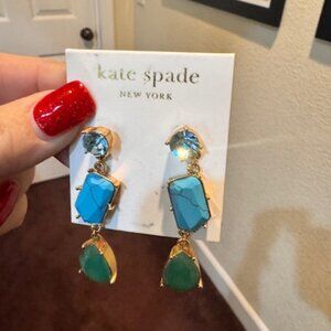 Kate Spade Turquoise Blue & Green Linear Fiesta Crystal Dangle Drop Earrings